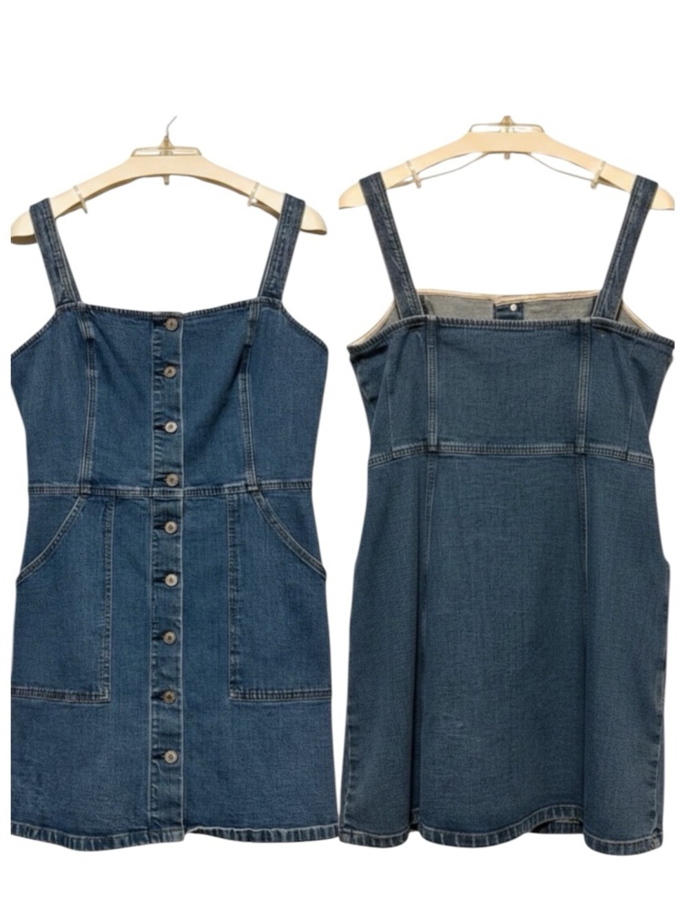 ABERCROMBIE & FITCH Denim Overall Dress Button Front Size XL